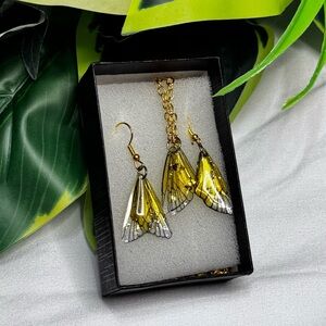 Elegant Gold Handmade Butterfly Necklace and Earrings set